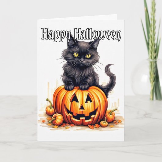 かわいい子猫の魔女 |ハッピーハローウィン カード (正面)