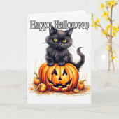 かわいい子猫の魔女 |ハッピーハローウィン カード (黄色い花)