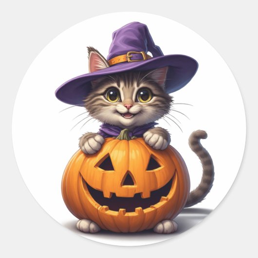かわいい子猫の魔女🎃👻 ラウンドシール (正面)