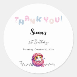かわいい子猫の1歳の誕生日ありがとう ラウンドシール