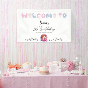 かわいい子猫の1歳の誕生日パーティーバナー 横断幕