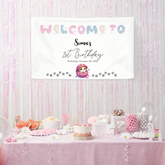かわいい子猫の1歳の誕生日パーティーバナー 横断幕 (パーティー)