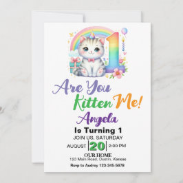 かわいい子猫の1歳の誕生日パーティー 招待状