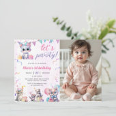 かわいい子猫の1歳誕生日パーティー 招待状 (スタンド正面)