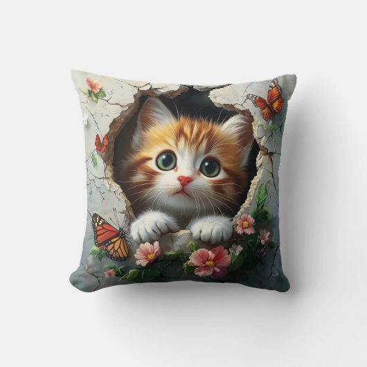 かわいい子猫の3D画像 クッション (正面)