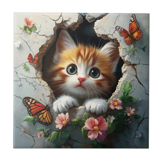 かわいい子猫の3D画像 タイル (正面)