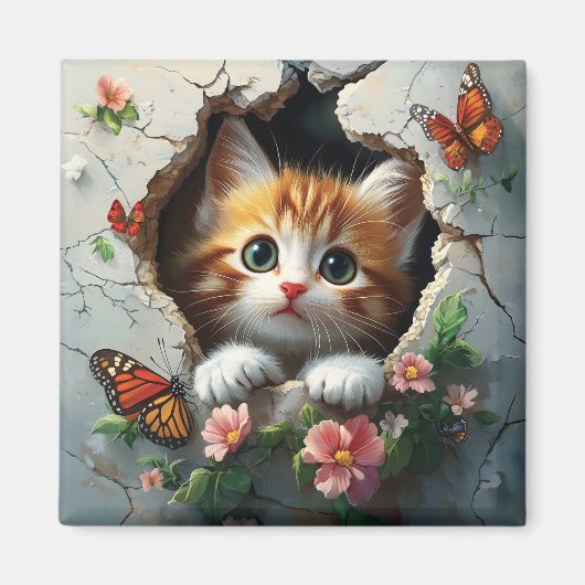 かわいい子猫の3D画像 マグネット (正面)