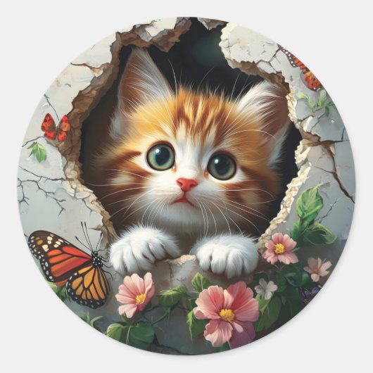 かわいい子猫の3D画像 ラウンドシール (正面)
