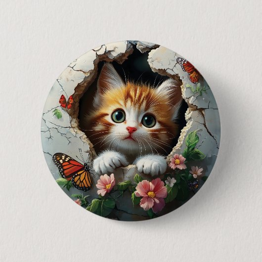 かわいい子猫の3D画像 缶バッジ (正面)