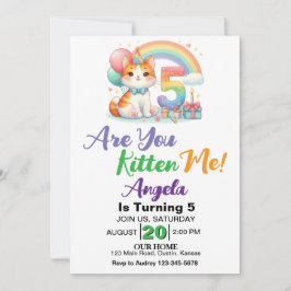 かわいい子猫の5歳の誕生日パーティー 招待状