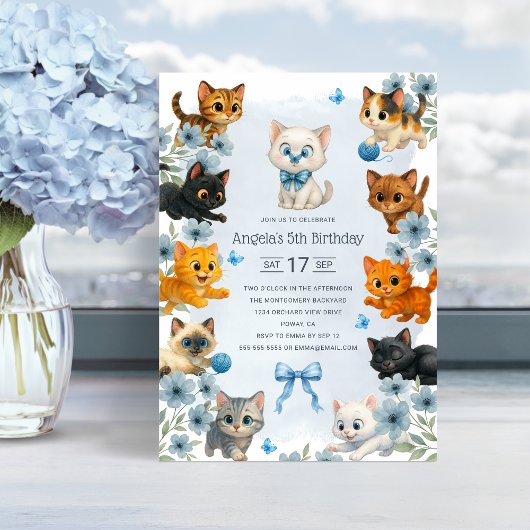 かわいい子猫の5歳の誕生日パーティー 招待状
