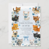 かわいい子猫の5歳の誕生日パーティー 招待状 (正面)