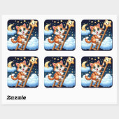 かわいい子猫はしごを月に登る スクエアシール (シート)