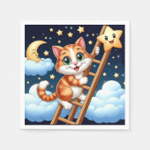 かわいい子猫はしごを月に登る スタンダードカクテルナプキン (正面)