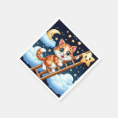 かわいい子猫はしごを月に登る スタンダードカクテルナプキン (角)
