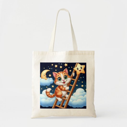 かわいい子猫はしごを月に登る トートバッグ (正面)