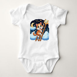 かわいい子猫はしごを月に登る ベビーボディスーツ