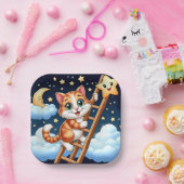 かわいい子猫はしごを月に登る ペーパープレート (パーティー)