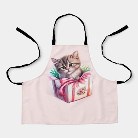 かわいい子猫を箱に入れた誕生日 エプロン (正面)