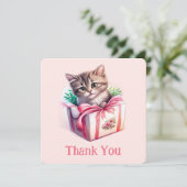 かわいい子猫を箱に入れた誕生日 サンキューカード (スタンド正面)