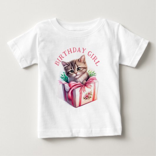 かわいい子猫を箱に入れた誕生日 ベビーTシャツ (正面)
