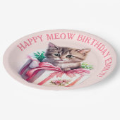 かわいい子猫を箱に入れた誕生日 ペーパープレート (アングル)