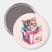 かわいい子猫を箱に入れた誕生日 マグネット (正面/裏面)