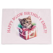 かわいい子猫を箱に入れた誕生日 ラージペーパーバッグ (正面)