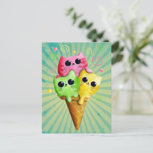 かわいい子猫アイスクリーム ポストカード (スタンド正面)