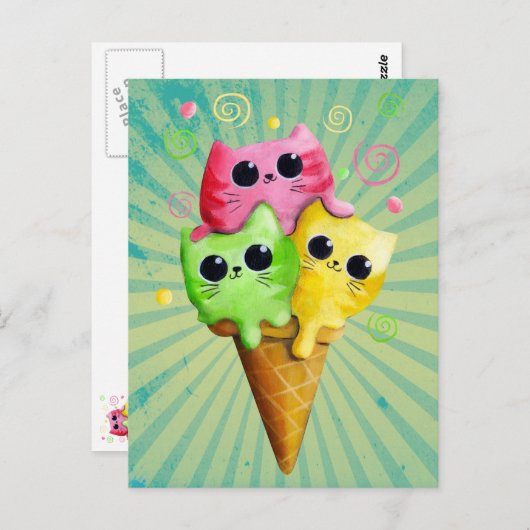 かわいい子猫アイスクリーム ポストカード (正面/裏面)