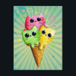 かわいい子猫アイスクリーム ポストカード<br><div class="desc">かわいい猫アイスクリームコーン。猫もしとアイスクリームが好きなんだよねデザインだ。かわいい子ネコ3匹、甘くて美味しいアイスクリーム。夏の真ん中にピッタリ！</div>
