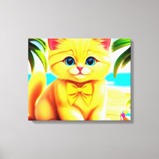 かわいい子猫アットザビーチ キャンバスプリント (正面)