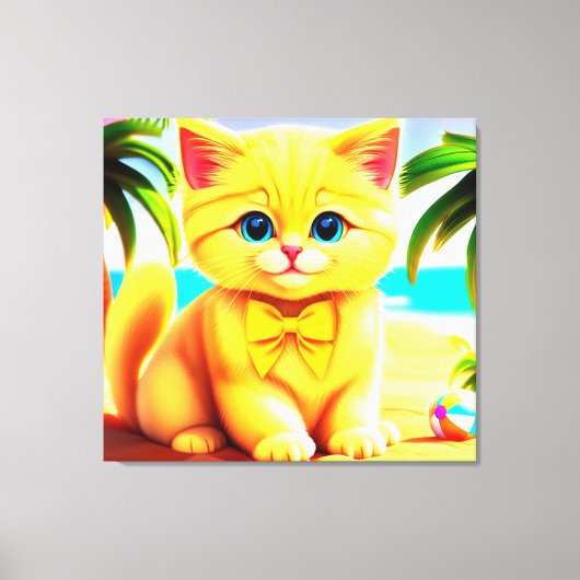 かわいい子猫アットザビーチ キャンバスプリント (正面)