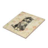 かわいい子猫アンティーク猫とフローラフラワーデザイン タイル (側面)