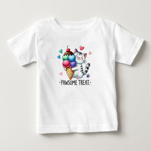 かわいい子猫アート、かわいいアイスクリーム ベビーTシャツ (正面)