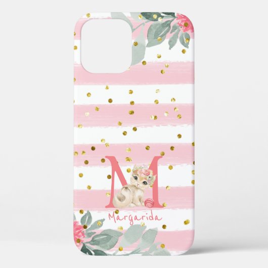 かわいい子猫イラストレーションスイートモノグラムケースメイト Case-Mate iPhoneケース (裏面)