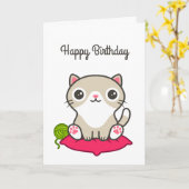 かわいい子猫イラストレーション カード (黄色い花)