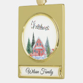 かわいい子猫イラストレーション ゴールドプレートバナーオーナメント (左)