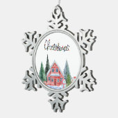 かわいい子猫イラストレーション スノーフレークピューターオーナメント (右)