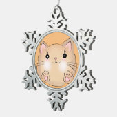 かわいい子猫イラストレーション スノーフレークピューターオーナメント (右)