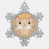 かわいい子猫イラストレーション スノーフレークピューターオーナメント (正面)