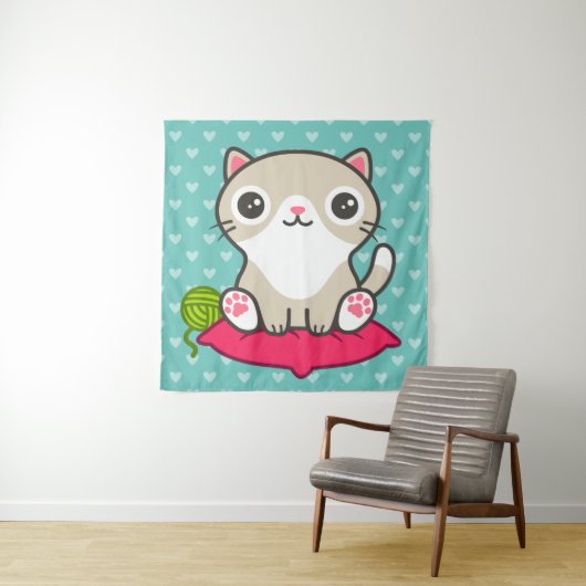 かわいい子猫イラストレーション タペストリー (インサイチュ)