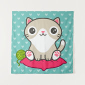 かわいい子猫イラストレーション タペストリー (正面)