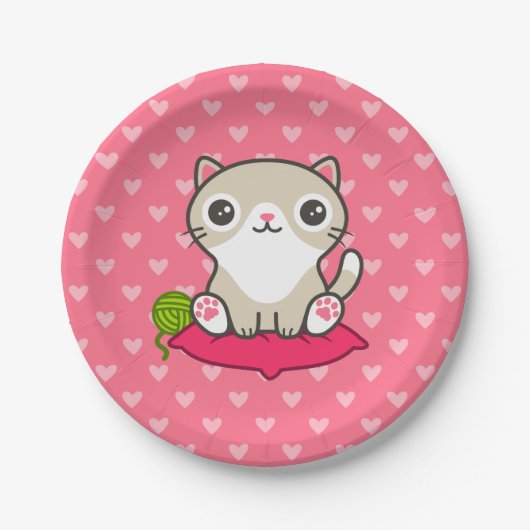 かわいい子猫イラストレーション ペーパープレート (正面)