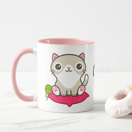 かわいい子猫イラストレーション マグカップ (ドーナツ)