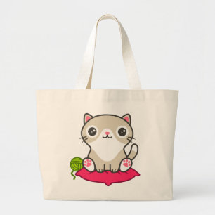 かわいい子猫イラストレーション ラージトートバッグ