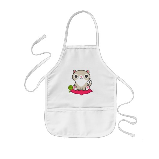 かわいい子猫イラストレーション 子供用エプロン (正面)