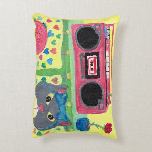 かわいい子猫インベッドルームフォークアートおもしろい絵画ズ アクセントクッション (裏面(縦))