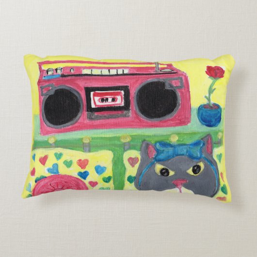 かわいい子猫インベッドルームフォークアートおもしろい絵画ズ アクセントクッション (裏面)