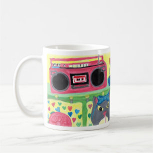かわいい子猫インベッドルームレトロアート コーヒーマグカップ